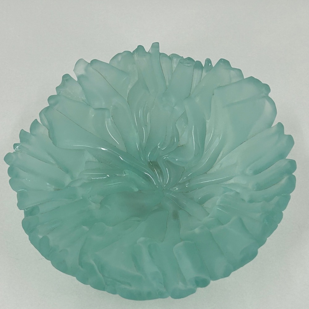 Tonder 2003 Signed Studio Art Glass Frosted Seafoam Green Floral Ruffle Bowl